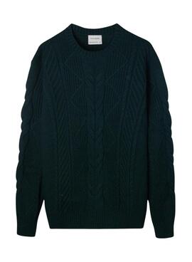 Grüner Zopfmuster-Pullover für Herren.