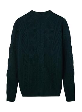 Grüner Zopfmuster-Pullover für Herren.