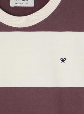 Sweatshirt Silbon relaxed Streifen in Creme und Granatrot für Herren