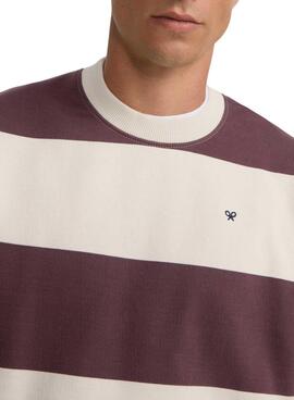 Sweatshirt Silbon relaxed Streifen in Creme und Granatrot für Herren
