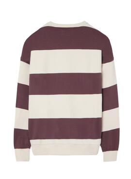 Sweatshirt Silbon relaxed Streifen in Creme und Granatrot für Herren