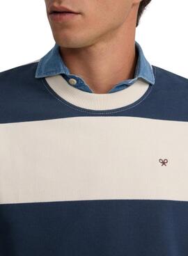 Sweatshirt Silbon entspannte Streifen in Creme und Blau für Herren