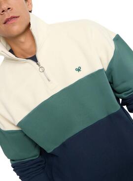 Sweatshirt Silbon entspannt halber Reißverschluss blaue Blöcke für Herren