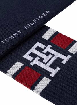 Pack 2 Paar Tommy Hilfiger Monogram Sport Navy Socken für Männer.