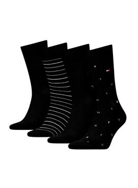 Pack 4 Paar Tommy Hilfiger Giftbox schwarze Socken für Männer.
