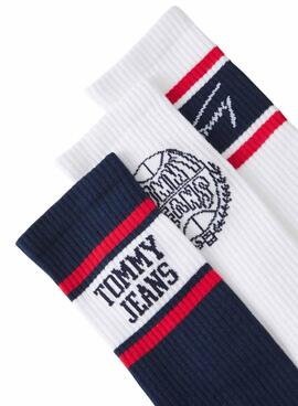 Pack 3 Paar Tommy Jeans bunte Socken für Damen und Herren.