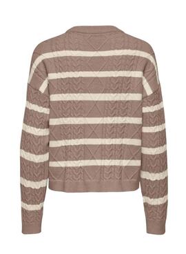 Pullover Only Katia gestreiftes Trikot aus Beige Stoff für Damen