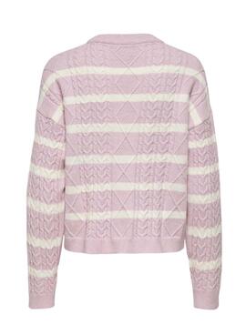 Pullover Only Katia mit rosa gestreiftem Muster für Damen.
