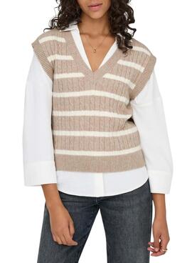 Gestreiftes, kastanienbraunes Only Katia-Weste für Damen.