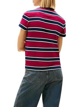 Tommy Jeans T-Shirt mit burgunderfarbenen Streifen für Damen.
