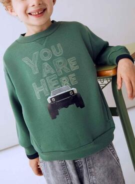 Kapuzenpullover Mayoral mit Auto-Print in Grün für Jungen.