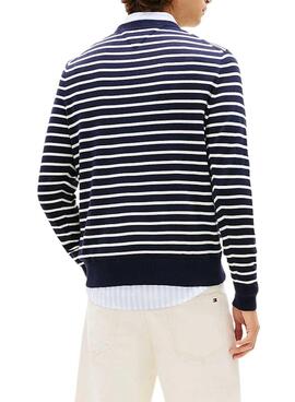 Tommy Hilfiger gestreifter Marineblau und weißer Pullover für Herren.
