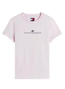 T-Shirt Tommy Jeans Slim Logo rosa für Damen