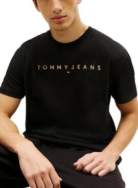 T-shirt Tommy Jeans Linear Logo Schwarz für Herren