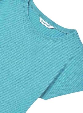 T-shirt Mayoral in geripptem Blau für Mädchen.