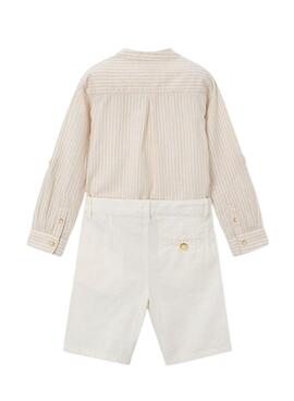 Set Hemd und Bermuda von Mayoral aus beige Leinen für Jungen.