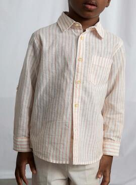 Mayoral Leinenhemd gestreift weiß und orange für Jungen.