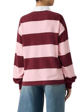 Polo Levis Reenie Rugby Streifen in Rosa und Granatrot für Damen