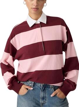 Polo Levis Reenie Rugby Streifen in Rosa und Granatrot für Damen