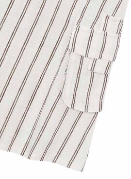 Mayoral Leinenkleid in Weiß mit Streifen für Mädchen.