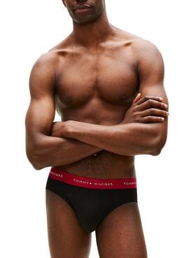 Paket mit 3 schwarzen Tommy Hilfiger Slips für Herren.