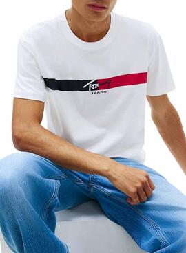 T-Shirt Tommy Jeans Signature Stripe in Weiß für Herren