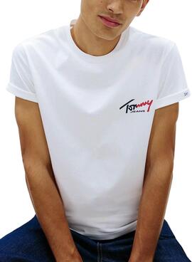 T-Shirt Tommy Jeans Sign Chest Slim weiß für Herren