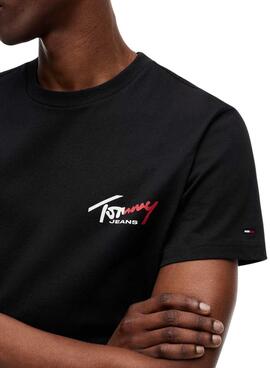 T-shirt Tommy Jeans Sign Chest Slim in Schwarz für Herren