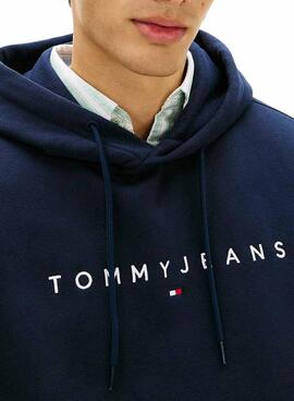 Tommy Jeans Linear Logo Kapuzenpullover in Marineblau für Herren.