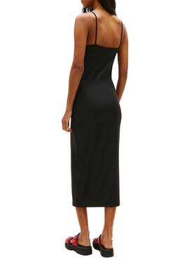 Kleid Tommy Jeans Silver Script Schwarz Midi für Damen