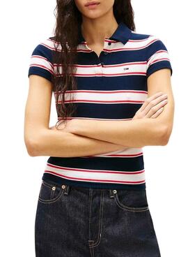 Tommy Jeans Damen Slim Rib gestreiftes Poloshirt