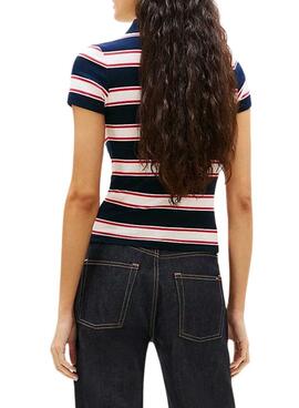 Tommy Jeans Damen Slim Rib gestreiftes Poloshirt