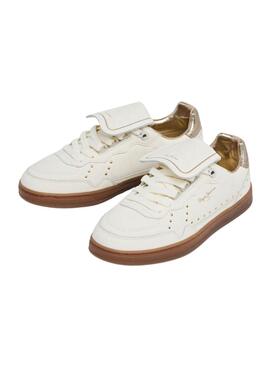 Sneakers Pepe Jeans Ball Studs aus weißem Leder mit Nieten für Damen.