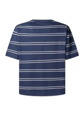 T-Shirt Pepe Jeans Clark gestreiftes Marineblau für Herren