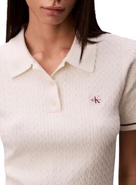 Kleid Calvin Klein Jeans Microcable weiß für Damen