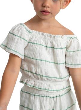 Ensemble Mayoral à rayures menthe imprimé pour fille.