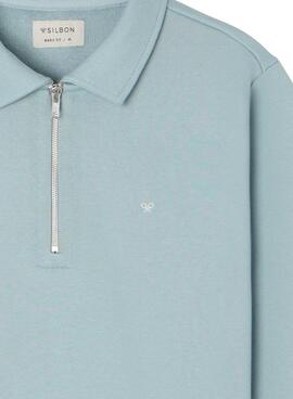 Pullover Silbon halber Reißverschluss blau für Herren.
