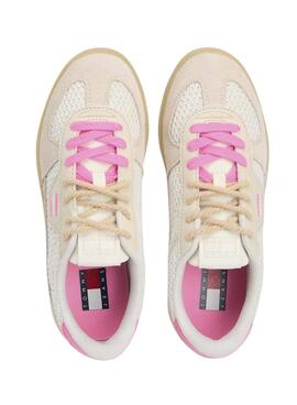 Turnschuhe Tommy Jeans The Greenwich Edge Knit in Beige und Rosa für Damen.