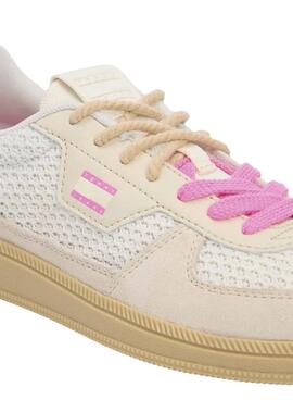 Turnschuhe Tommy Jeans The Greenwich Edge Knit in Beige und Rosa für Damen.