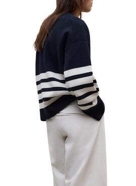 Pullover Ecoalf Koa gestreiftes Marineblau für Damen.