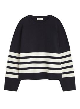 Pullover Ecoalf Koa gestreiftes Marineblau für Damen.