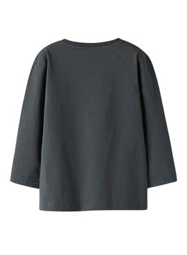 T-Shirt Name It Bart mit Dinosaurierdruck in Anthrazitgrau für Jungen.