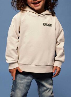 Kapuzenpullover Name It in beige mit Dinosaurier für Jungen.