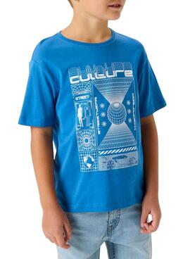 T-Shirt Name It Benno mit grafischem Druck in elektrischem Blau für Jungen.