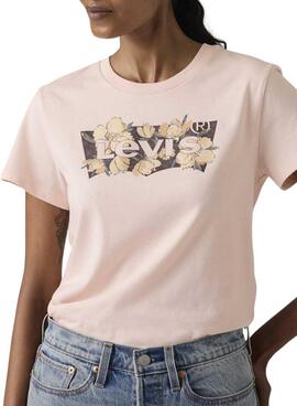 Levis Perfect T-Shirt in Rosa mit floralem Logo für Damen