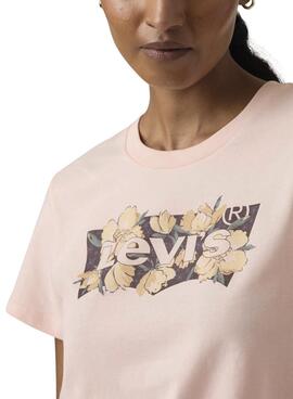 Levis Perfect T-Shirt in Rosa mit floralem Logo für Damen