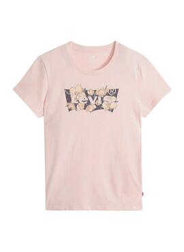Levis Perfect T-Shirt in Rosa mit floralem Logo für Damen