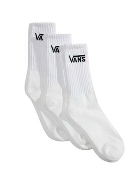 Drei Paar hohe Vans Classic Crew Socken in Weiß für Herren und Damen.