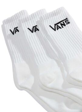 Drei Paar hohe Vans Classic Crew Socken in Weiß für Herren und Damen.
