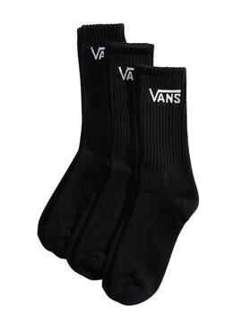 Pack 3 hohe Vans Classic Crew schwarze Socken für Herren und Damen.